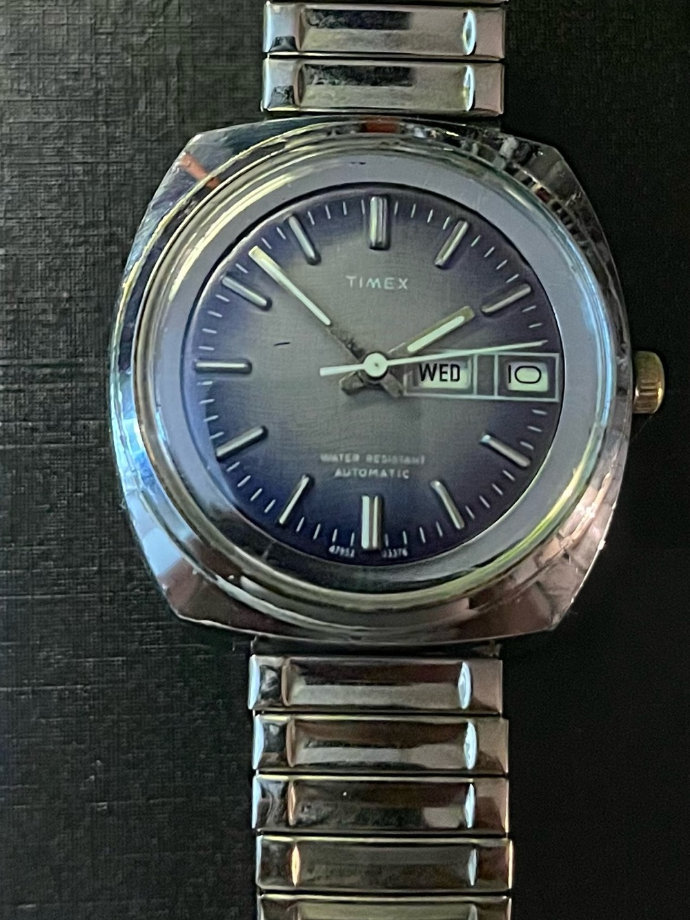 Vtg 1976 Timex Viscount Automatic Day Date Men’s Watch Blue Dial 47952 03376.